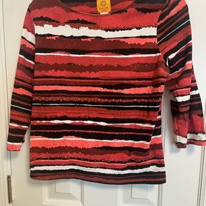 Ruby Rd. Maroon, Black, and white Striped Top PM